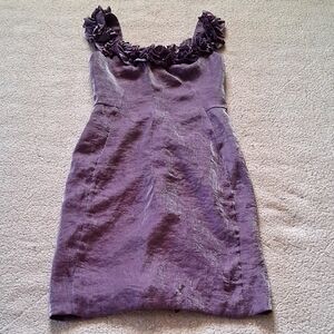 London Times Purple Silver Metallic Rossette Midi Dress